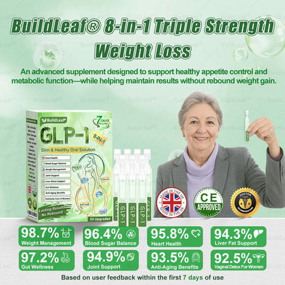 Official Store | BuildLeaf® GLP-1 8-in-1 Slim & Healthy Oral Solution (Once a day, results in 7 days), With 100 Billion CFU Active Probiotics ✅ Supports weight management, heart health, diabetes, gut & women’s health, while firming skin & boosting energy.